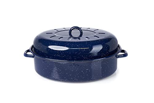 2) Traditional Vintage-Style Blue Speckled Enamel Oval Roaster