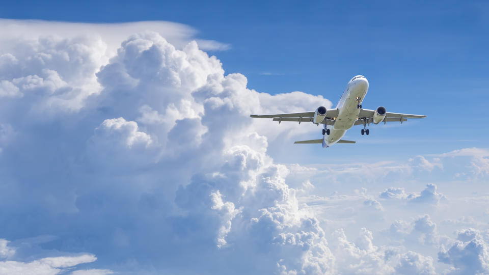 An aeroplane on a flight through clouds