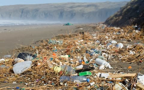 Plastic litter invades the beaches of Perranporth, Cornwall