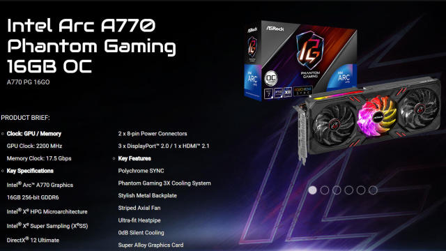 ASRock Phantom Gaming Intel Arc A770 D 8GB OC GDDR6