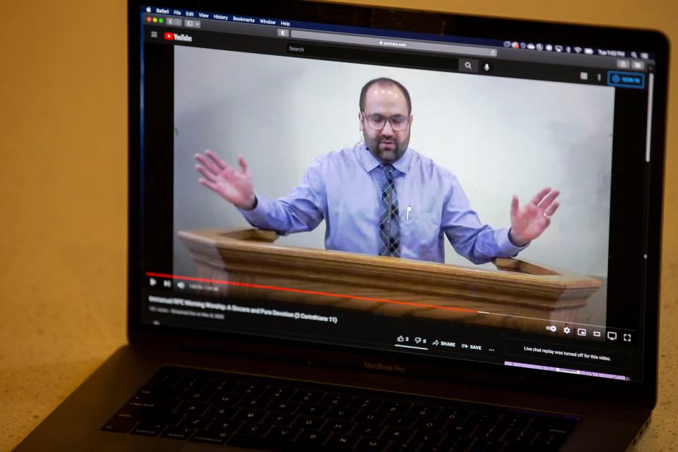 A video uploaded to Immanuel Reformed Presbyterian Church's YouTube account on Nov. 8, 2020, shows Jared Olivetti, pastor of the West Lafayette, Ind., church, leading a prayer. Photographed Tuesday, Nov. 23, 2021, in Indianapolis.