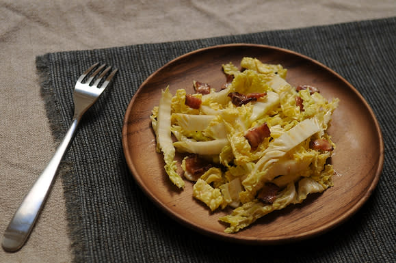 Helen Getz's Napa Cabbage Salad with Hot Bacon Dressing