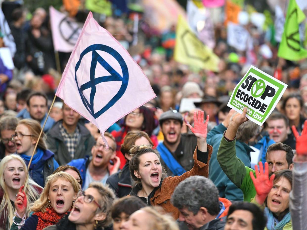 Extinction Rebellion protesters outside the Ministry of Justice in October: PA