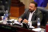 Salvadoran Congress Vice President Gallegos takes part in a Congress session in San Salvador