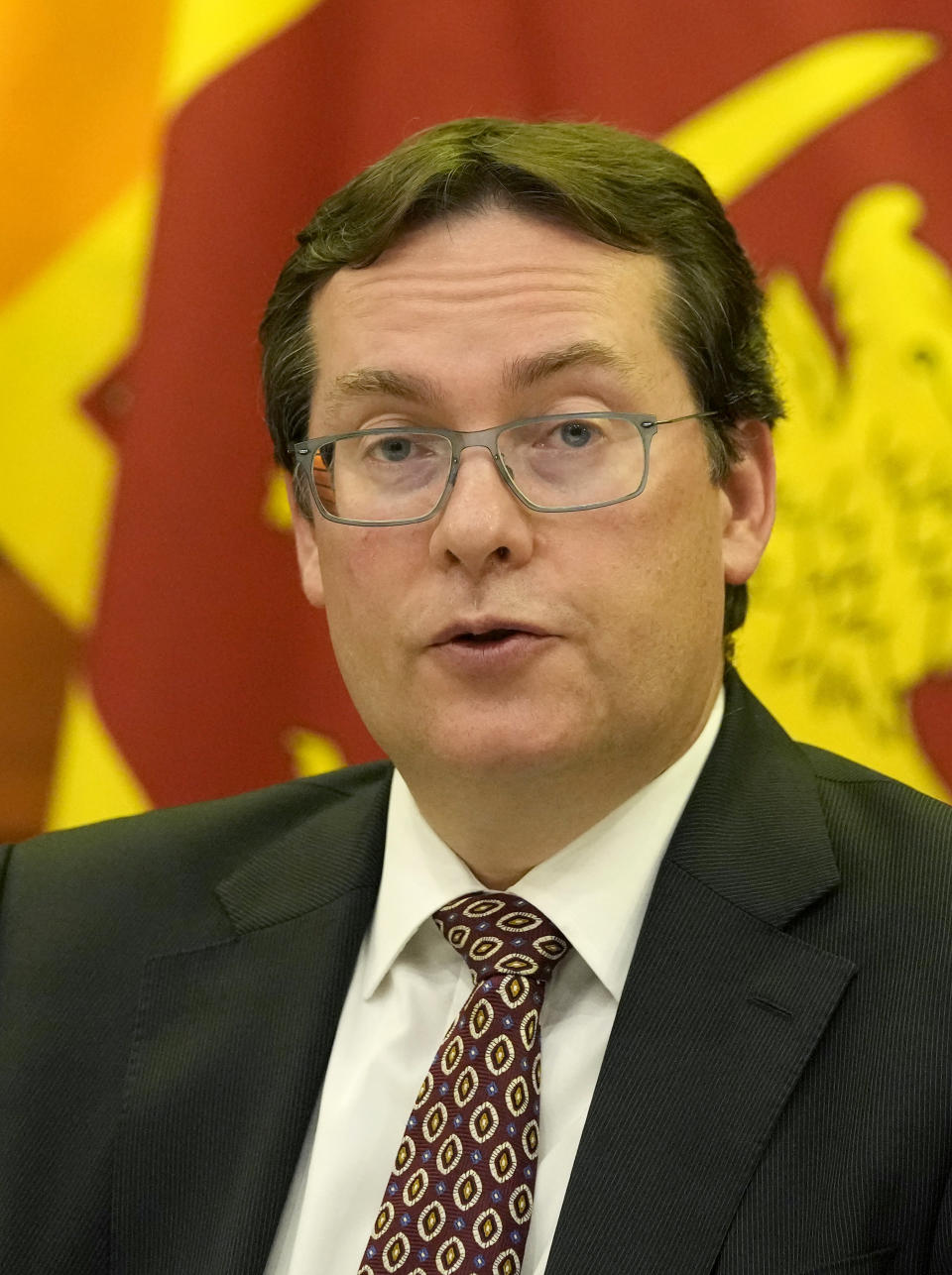 Peter Breuer, International Monetary Fund Mission Chief for Sri Lanka, speaks at a press conference in Colombo, Sri Lanka, Thursday, March 21, 2024. (AP Photo/Eranga Jayawardena)