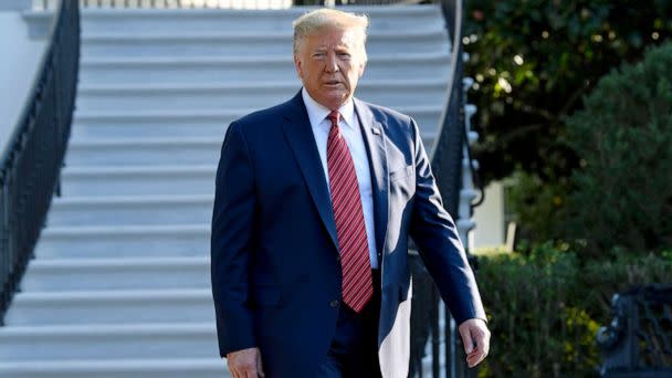 PHOTO:President Donald Trump walks over to talk with reporters on the South Lawn of the White House, Sept. 22, 2019, as he prepares to board Marine One. (Susan Walsh/AP)