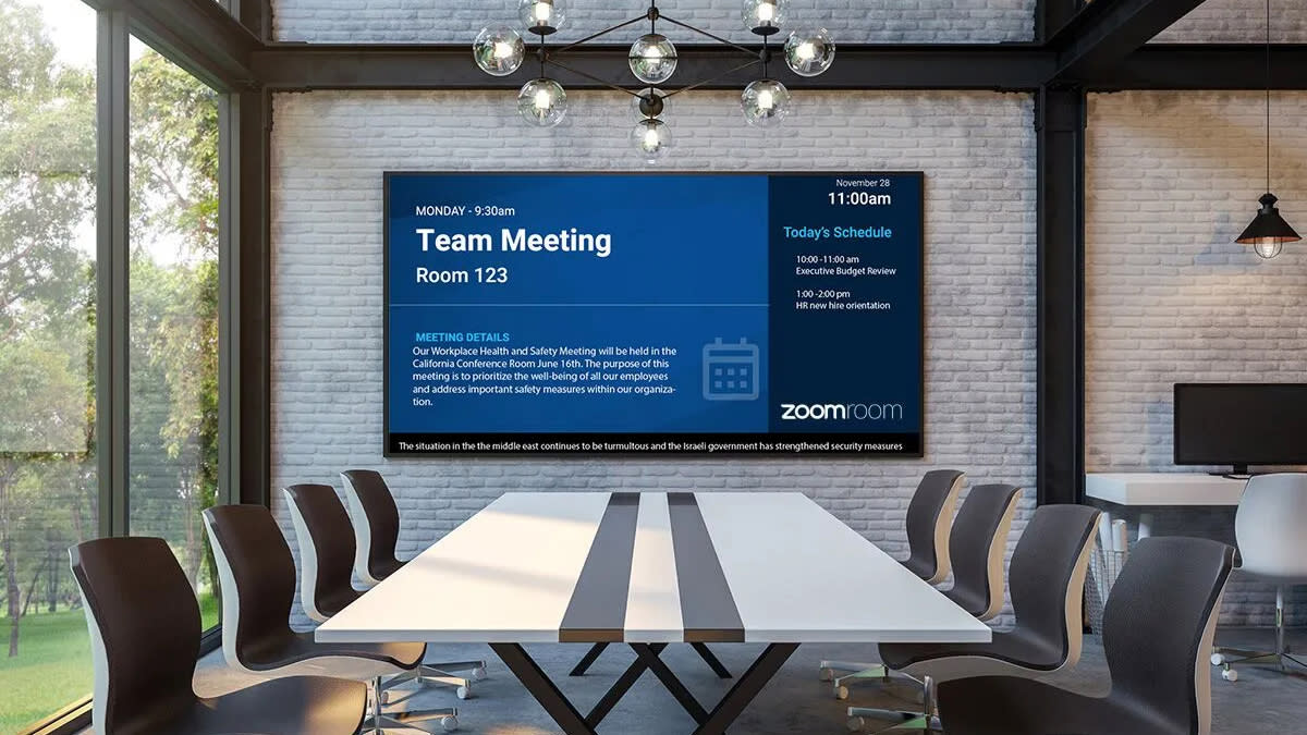  The Korbyt Zoom Rooms solution for digital signage in a conference room. 