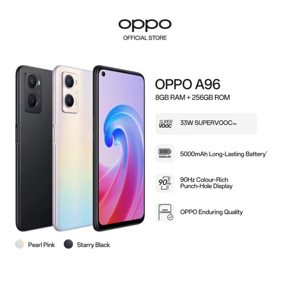 OPPO A96 Smartphone / 90Hz Display / 33W Flash Charge / 5000mAh Battery / 8+256GB / 2 Years Local Warranty. (Photo: Lazada SG)