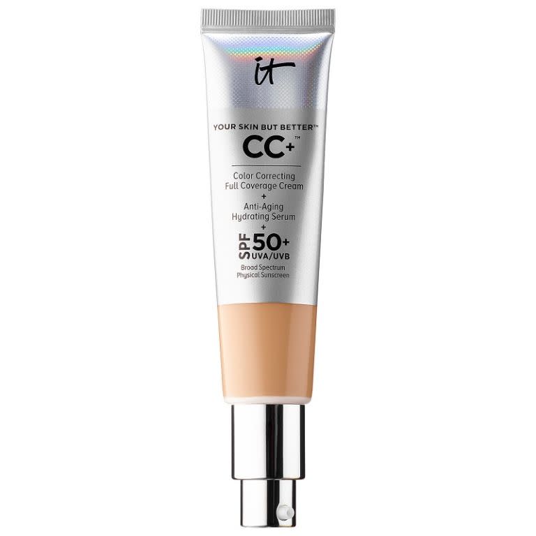 <p><a rel="nofollow noopener" href="http://www.selfridges.com/GB/en/cat/it-cosmetics-your-skin-but-better-cc-spf-50-cream_1046-84010339-YSBB01/?" target="_blank" data-ylk="slk:Selfridges;elm:context_link;itc:0;sec:content-canvas" class="link ">Selfridges</a> - £30</p><p>This is <em>so </em>worth ditching the foundation for - trust us. A single pump is enough to cover everything from pigmentation to raging red spots (without looking or feeling mask-like), hydrate sans any oiliness and leave skin wondrously dewy. The shade range is diverse and the added SPF50 protection is the icing on the cake. We'll take two more tubes, please. </p>