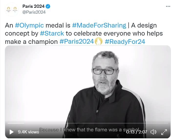 巴黎奧運首創「可拆式」獎牌，可以一分為四。（圖／翻攝自Paris 2024 Twitter）