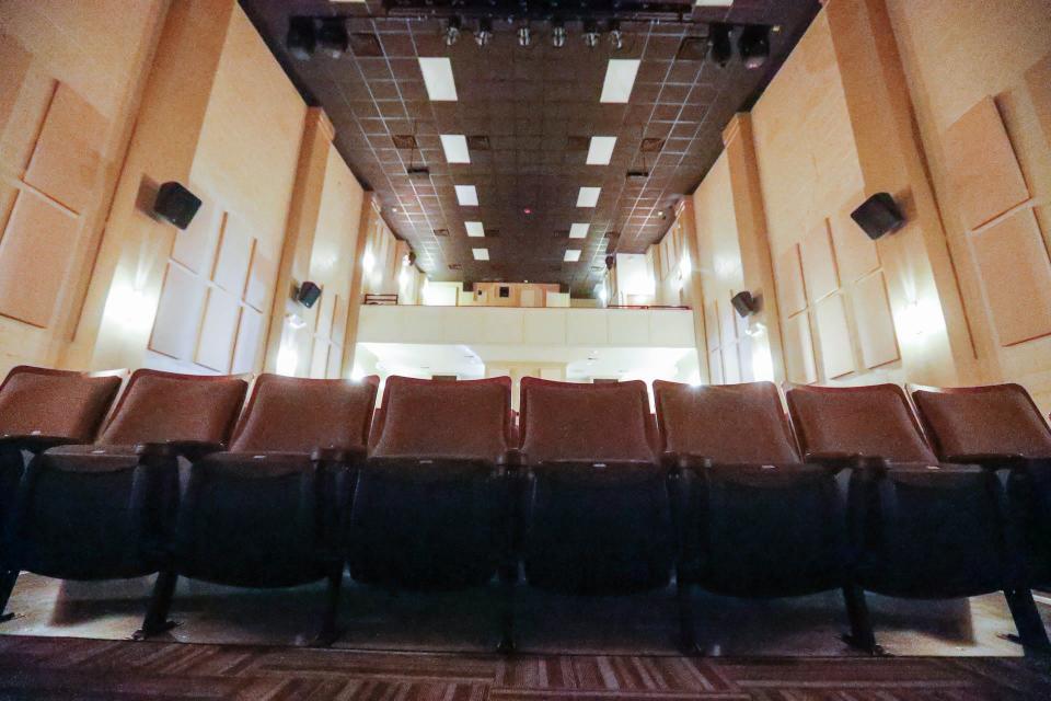 Seats along the front row at the Mars Theatre in Springfield.