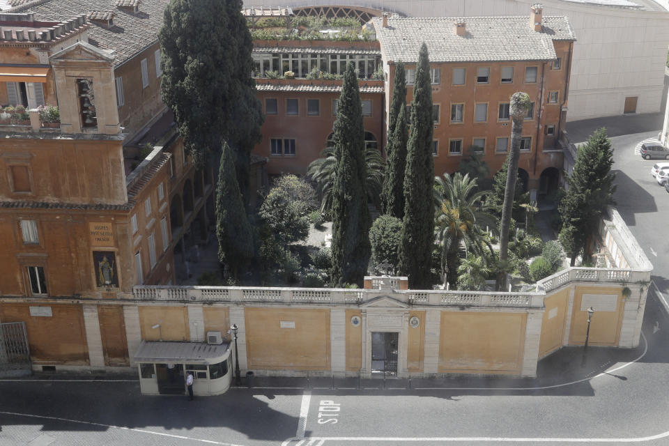 FILE - In this Wednesday, July 10, 2019 filer, a view of the cemetery of the Pontifical Teutonic College at the Vatican. The mystery over the 1983 disappearance of the 15-year-old daughter of a Vatican employee has taken yet another twist following excavations this week at a Vatican City cemetery. The Vatican said Saturday it had discovered two sets of bones under a stone slab. An official says the area was immediately sealed off and would be opened in the presence of forensic experts on July 20. (AP Photo/Gregorio Borgia, File)