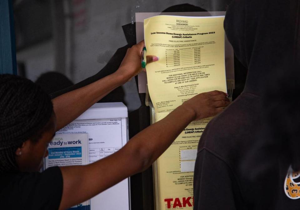 Paperwork for LIHEAP, a light bill assistance program, pictured outside Annie L. Weaver Health Center in Pompano Beach, Fla., on Thursday, July 20, 2023.