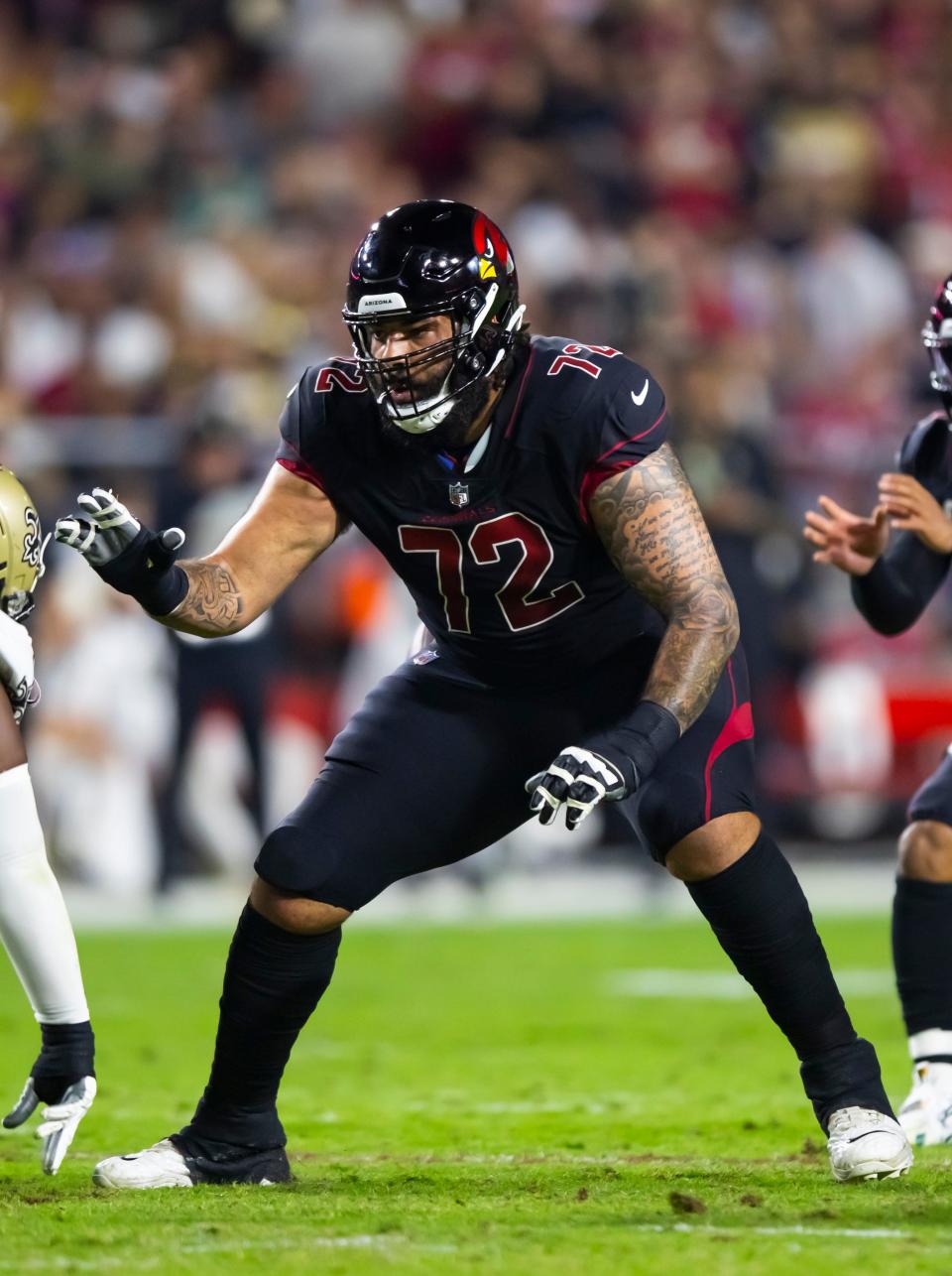 Arizona Cardinals guard Cody Ford (72) against the New Orleans Saints at State Farm Stadium in Glendale, Oct. 20, 2022.