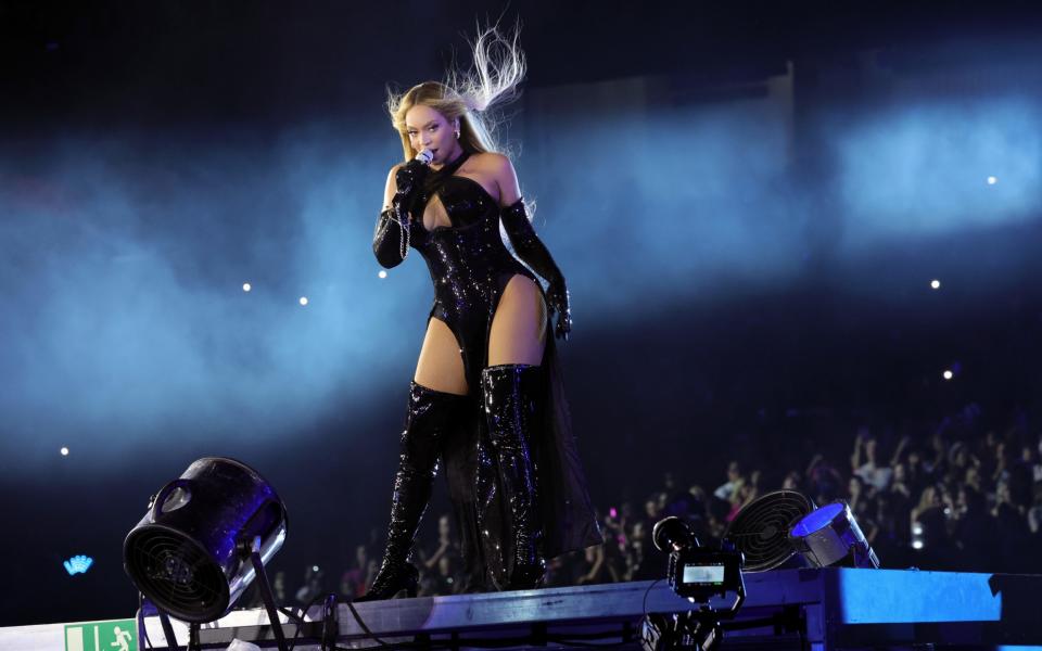 Beyonce performs onstage during her world tour