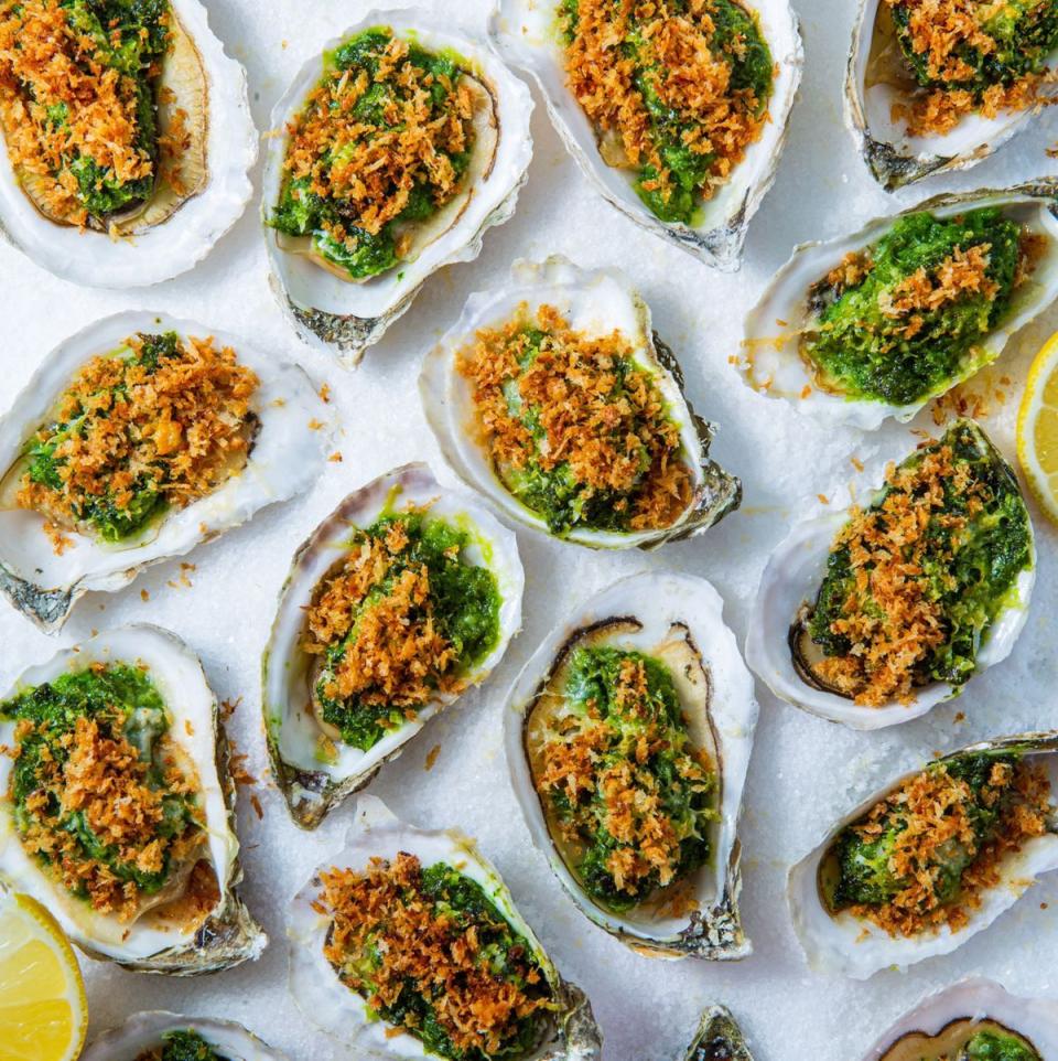 <p>A beloved appetizer across the United States, Oysters Rockefeller was actually invented at the nearly 180-year-old French Quarter restaurant, Antoine’s. Serve with plenty of napkins. </p><p>Get the <strong><a href="https://www.delish.com/cooking/recipe-ideas/a30142534/oysters-rockefeller-recipe/" rel="nofollow noopener" target="_blank" data-ylk="slk:Oysters Rockefeller recipe;elm:context_link;itc:0;sec:content-canvas" class="link ">Oysters Rockefeller recipe</a> </strong>from Delish. </p>