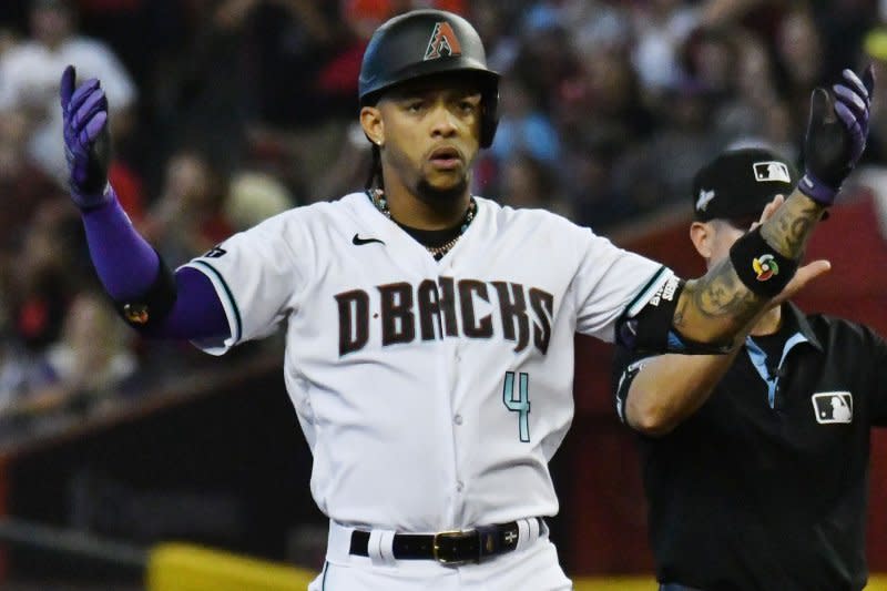 Second baseman Ketel Marte and the Arizona Diamondbacks will face the Texas Rangers in Game 1 of the World Series at 8:03 p.m. EDT Friday in Arlington, Texas. File Photo by Rick D'Elia/UPI