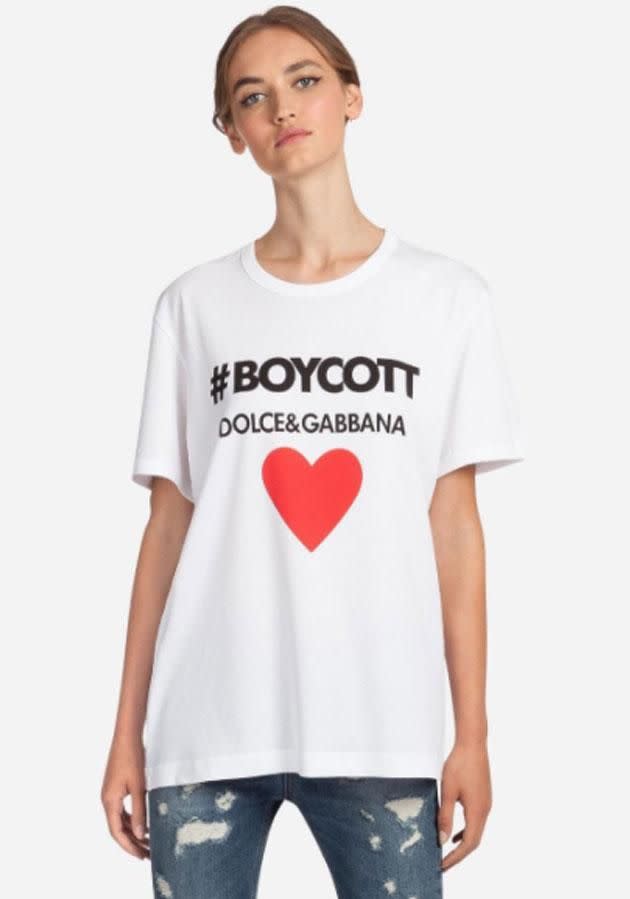 Dolce and Gabbana has launched a #boycott Dolce and Gabbana t-shirt in response to criticism they received. Source: Instagram