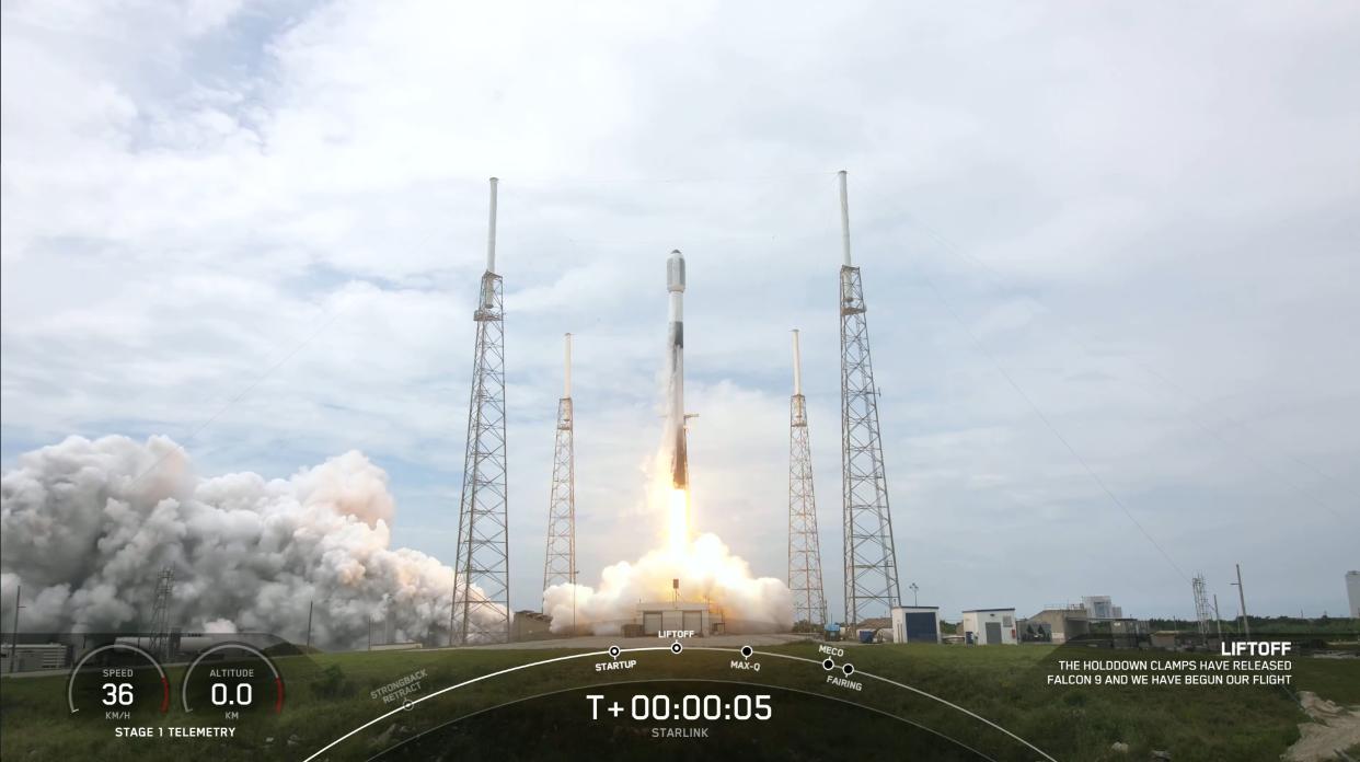  a rocket lifts off under cloudy skies 