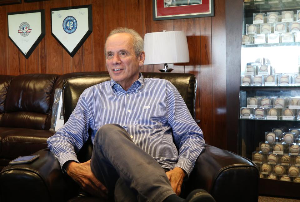 Larry Lucchino at his office at McCoy Stadium in 2018 discussing the team's upcoming move to Worcester.