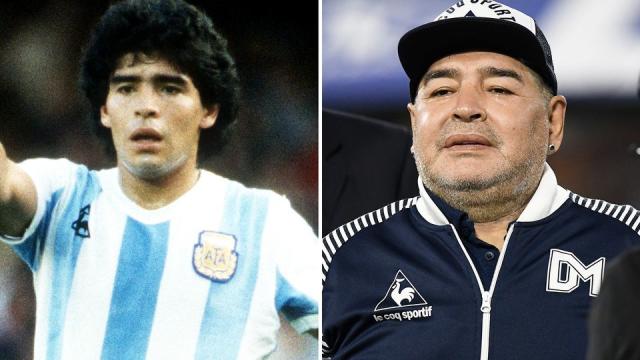 Seen here, Diego Maradona in his prime for Argentina and later in life.