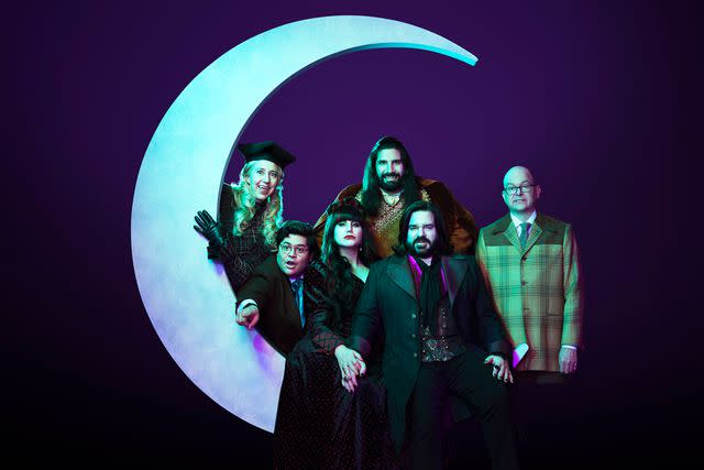 <p>Pari Dukovic/FX</p> Kristen Schaal, Harvey Guillen, Natasia Demetriou, Kayvan Novak, Matt Berry, and Mark Proksch on 'What We Do in the Shadows'