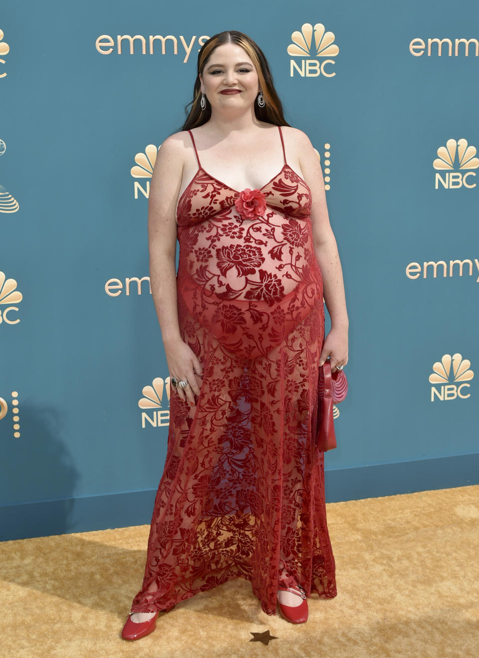 Megan Stalter arrives at the 74th Primetime Emmy Awards on Monday, Sept. 12, 2022, at the Microsoft Theater in Los Angeles. (Photo by Richard Shotwell/Invision/AP)