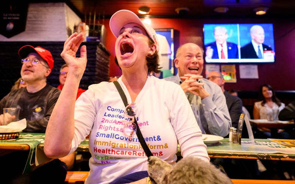 A watch party in San Francisco for the first 2024 presidential debate on June 27, 2024.