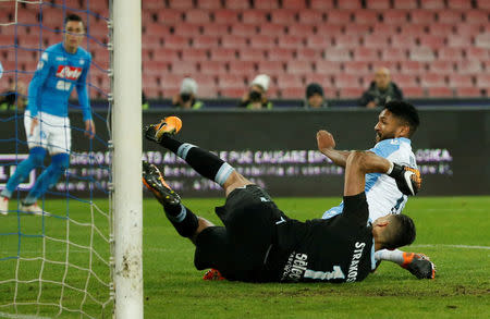 Soccer Football - Serie A - Napoli vs Lazio - Stadio San Paolo, Naples, Italy - February 10, 2018 Lazio’s Wallace scores a own goal and the second for Napoli REUTERS/Ciro De Luca