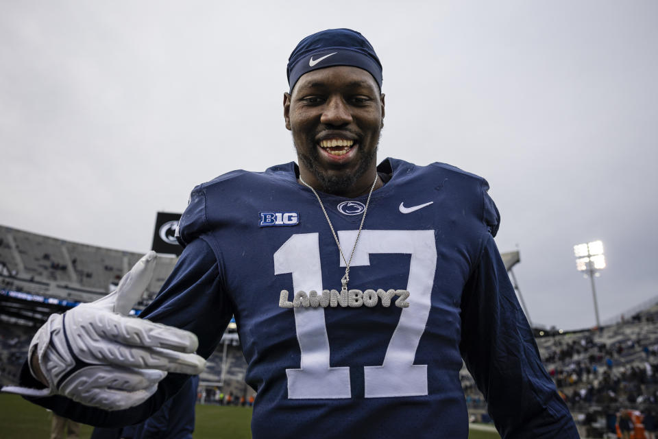 Penn State's undersized pass rusher Arnold Ebiketie should fit well in the Cardinals' defensive system. (Photo by Scott Taetsch/Getty Images)