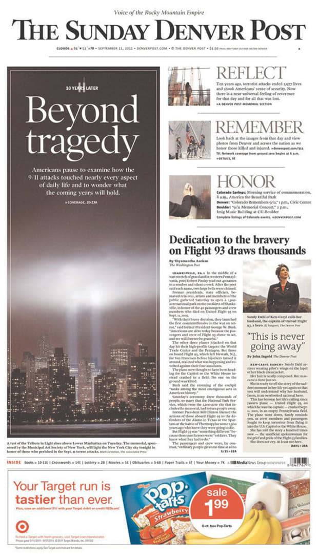 <p>"Beyond tragedy: Americans pause to examine how the 9/11 attacks touched nearly every aspect of daily life and to wonder what the coming years will hold."</p>