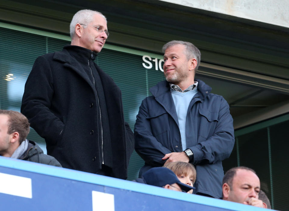 Eugene Tenenbaum, pictured here with Roman Abramovich at a Chelsea game.