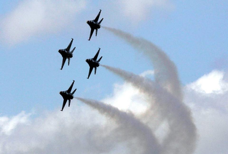 The U.S. Air Force exhibition team Thunderbirds fly over the beaches in Biloxi April 29-30. The air show is jointly hosted by Biloxi and Keesler Air Force Base at the base and on the beach.