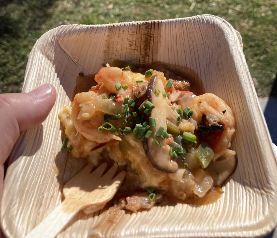Shrimp and grits from chef Bart Weber of Hickory, N.C. at the Town Square Cook-off which took place in Burgaw, N.C. on Oct. 21, 2023.
