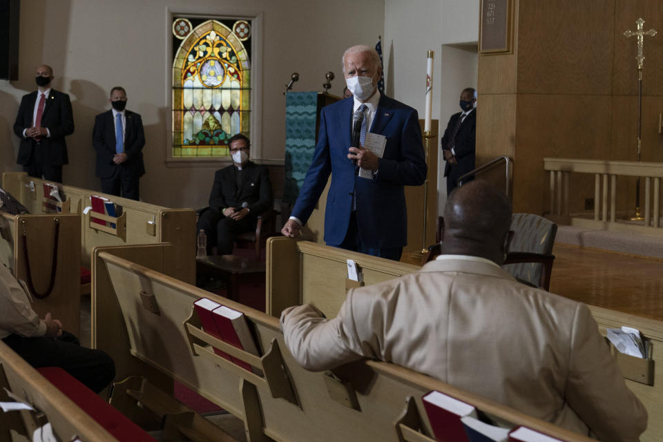 Biden speaks during a community event at Grace Lutheran Church in Kenosha on Sept. 3.  (Photo: ASSOCIATED PRESS)