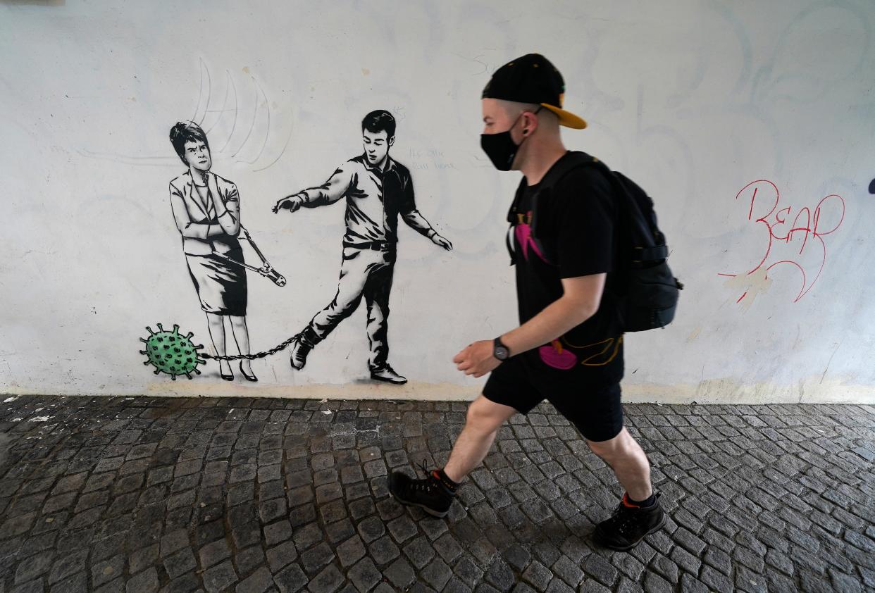 Street art by The Rebel Bear in Cannongate, Edinburgh, shows First Minister Nicola Sturgeon with a pair of bolt cutters (Andrew Milligan/PA) (PA Wire)