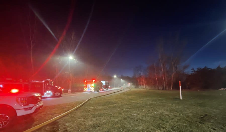 Crews respond to a fire in Grandville on Feb. 9, 2024.