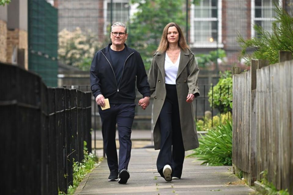 london, england may 02 labour leader sir keir starmer and wife victoria starmer vote in the the london mayoral election on may 02, 2024 in london, england polls have opened across 107 authorities in england where voters are set to determine the fate of nearly 2,700 council seats photo by leon nealgetty images