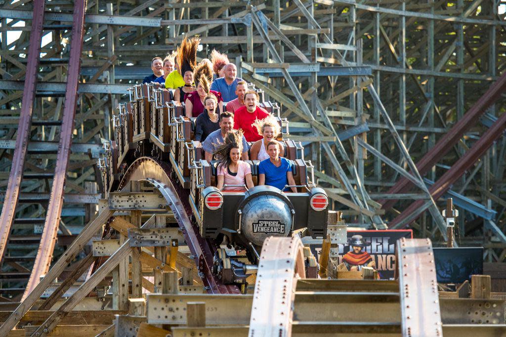 Visitors ride Cedar Point's Steel Vengeance, previously known as Mean Streak.