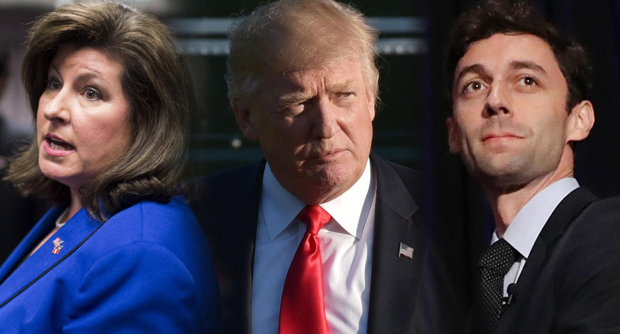 From left: Karen Handel, President Donald Trump and Jon Ossoff. (Photos: Bill Clark/CQ Roll Call, Mandel Ngan/AFP/Getty Images, Joe Raedle/Getty Images)