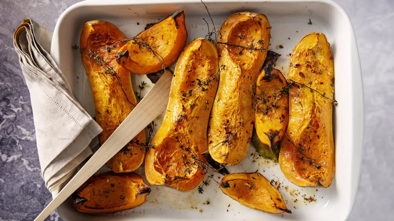 roast butternut squash in dish