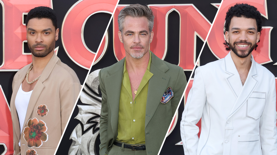 Regé-Jean Page, Chris Pine and Justice Smith attend the Los Angeles premiere of 