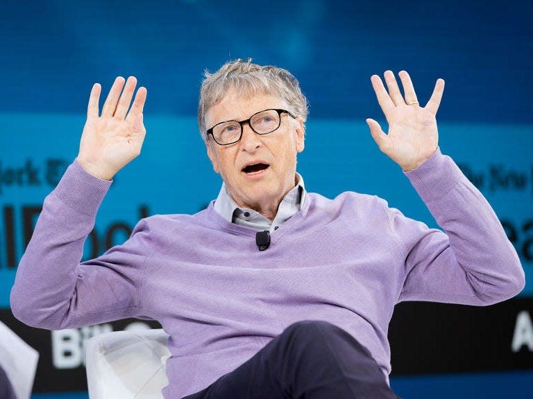 Bill Gates, Co-Chair, Bill & Melinda Gates Foundation speaks onstage at 2019 New York Times Dealbook on November 06, 2019 in New York City.