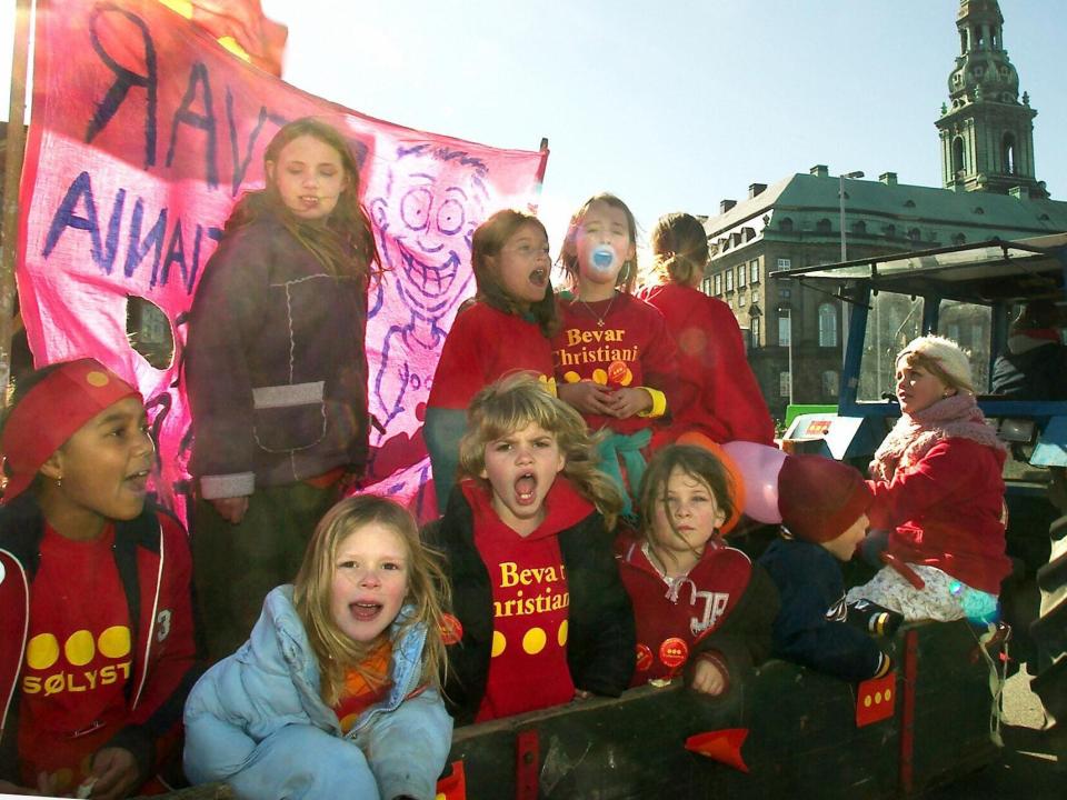 Child residents from Christiania protest new legislation in 2004.