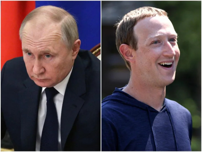 Russian President Vladimir Putin and Meta CEO Mark Zuckerberg.
