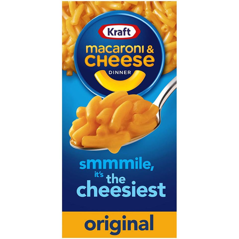 <p>Probably the most popular on the list, and for good reason. <a href="https://www.kraftmacandcheese.com/product/00021000658831/kraft-original-flavor-macaroni-cheese-dinner-725-oz-box" rel="nofollow noopener" target="_blank" data-ylk="slk:Kraft’s original recipe;elm:context_link;itc:0;sec:content-canvas" class="link ">Kraft’s original recipe</a> has defined the boxed mac and cheese industry. The brand has been around for so long that the taste might transport you back to your grammar days when it was a go-to after-school snack. The coloring is original with no artificial flavors, preservatives or dyes. It’s one of the only brands that can easily be identified after just one bite. </p>