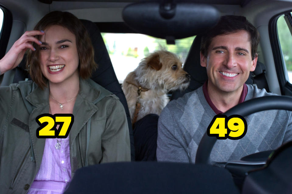 27-year-old Keira Knightley in a car with 49-year-old Steve Carell