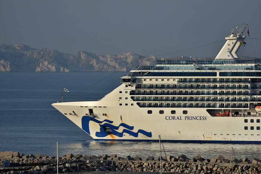 The Coral Princess arrives at the French Mediterranean port of Marseille on July 12, 2023. (Getty Images)