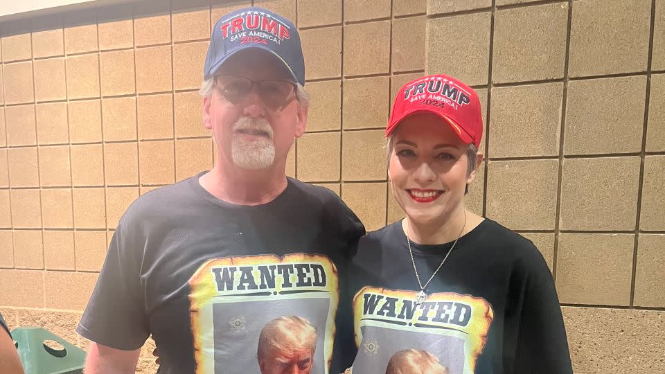 Trump supporter Amanda Hamak-Leon and her boyfriend are seen at his Rapid City, South Dakota, rally on September 8, 2023. - Kate Sullivan/CNN