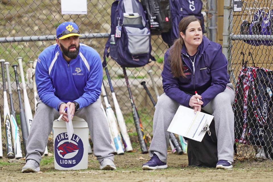 Michael Tuorto was wearing his North Providence gear and Alyssa McCoart wore Lincoln, but the two were coaching together as part of a co-op team that saved softball at both schools.